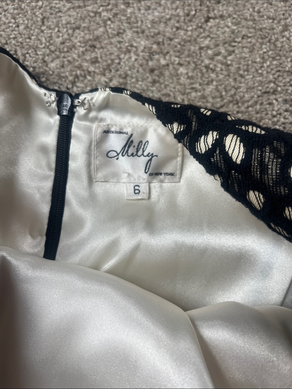 NWT Milly of New York Wool Silk Cotton Black Lace Cream Party Dress Bow Back sz6 - Picture 7 of 16